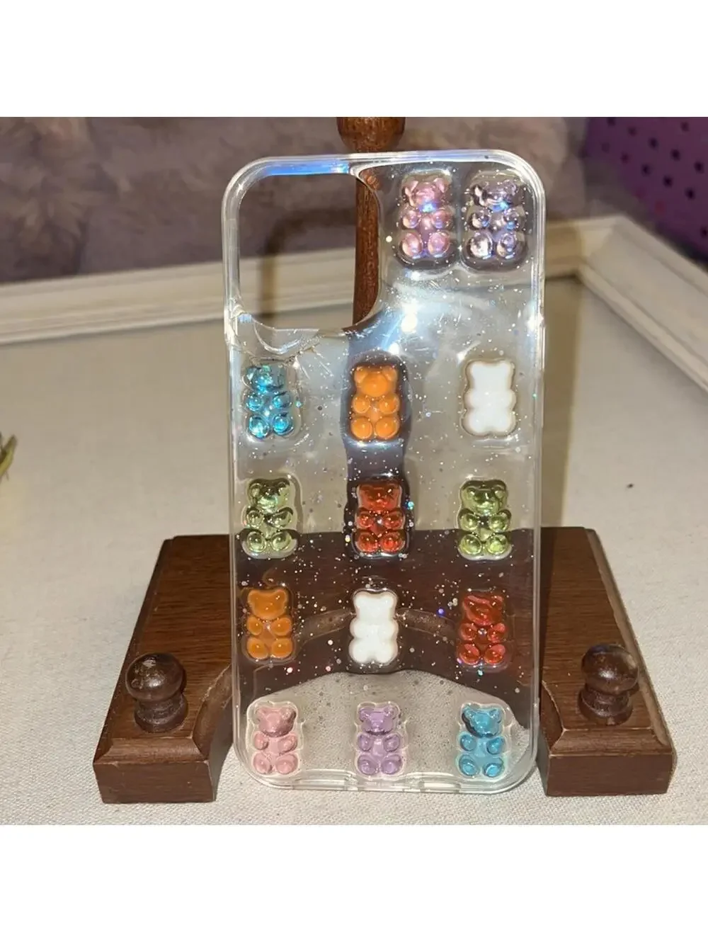 iPhone 12 Pro Max clear sparkles acrylic case with 3D gummy bears